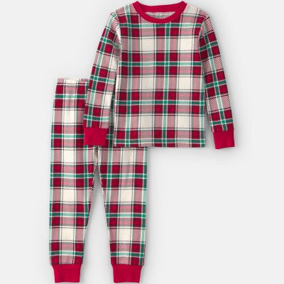 Baby 2-Piece Christmas Plaid 100% Cotton Snug Fit Pajama Set - Red/Green