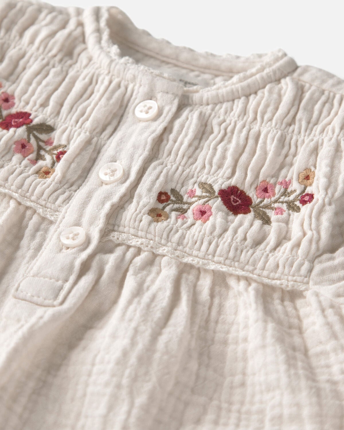 Baby Girl Organic Cotton Embroidered Gauze Top - Image 2