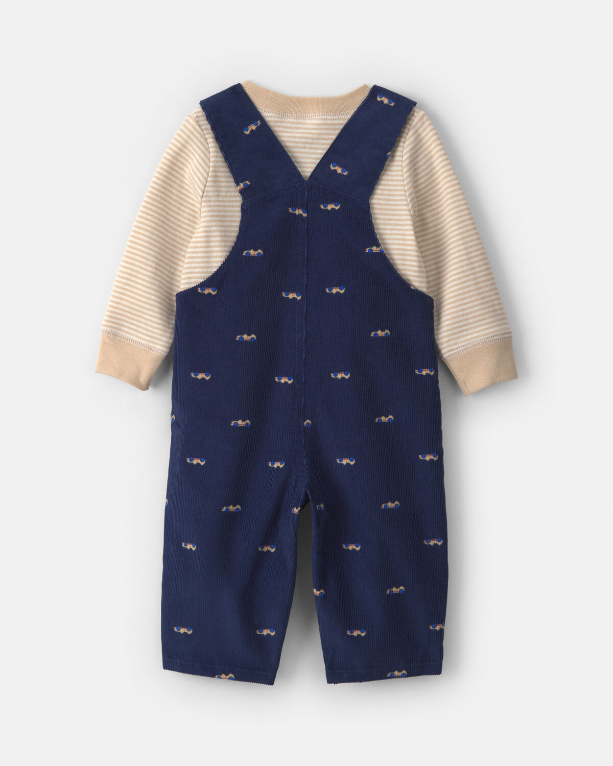Baby Boy 2-Piece Car Corduroy Long-Sleeve Overall Set - Navy Blue/Cream - Image 2