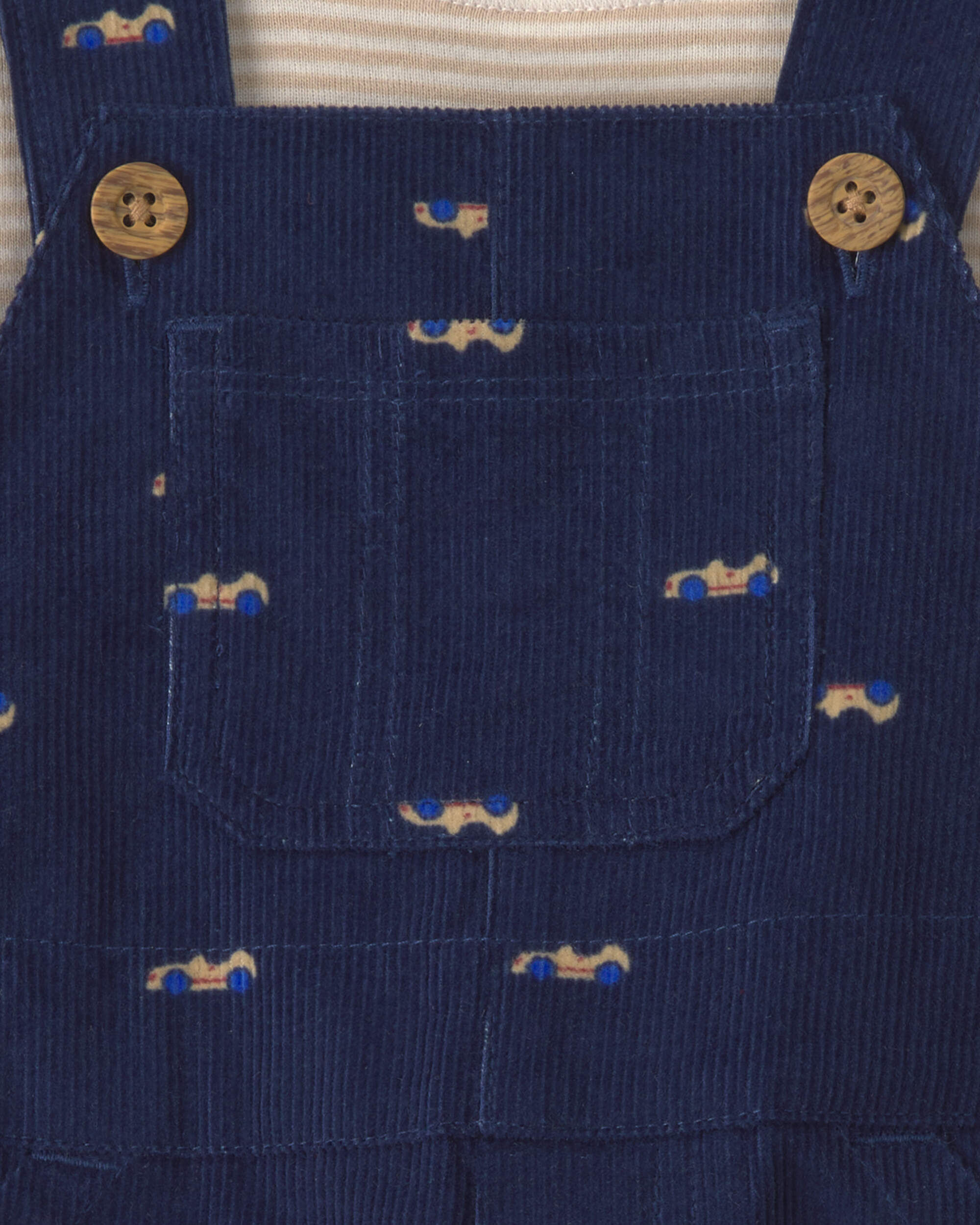 Baby Boy 2-Piece Car Corduroy Long-Sleeve Overall Set - Navy Blue/Cream - Image 6