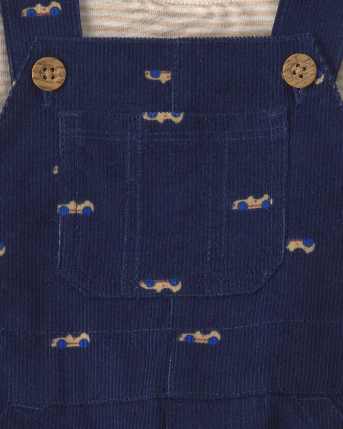 Baby Boy 2-Piece Car Corduroy Long-Sleeve Overall Set - Navy Blue/Cream - Image 4