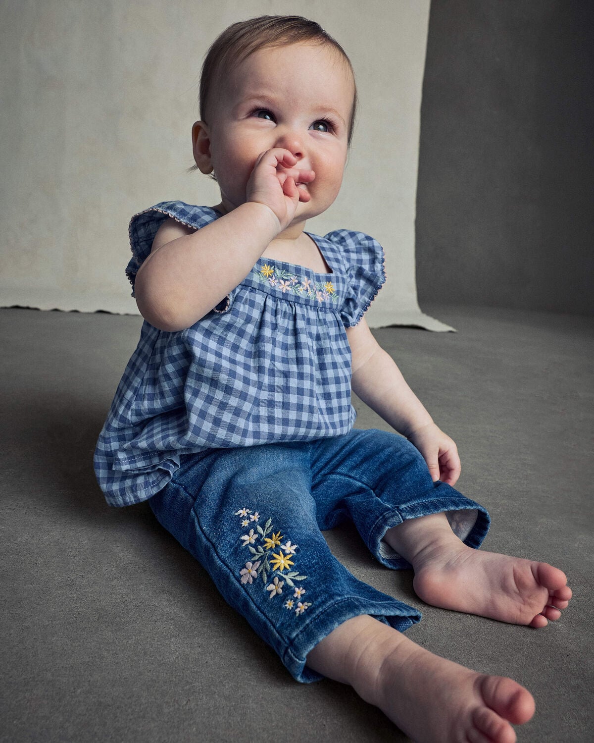 Baby Girl Floral Denim Jeans - Medium Wash - Image 4