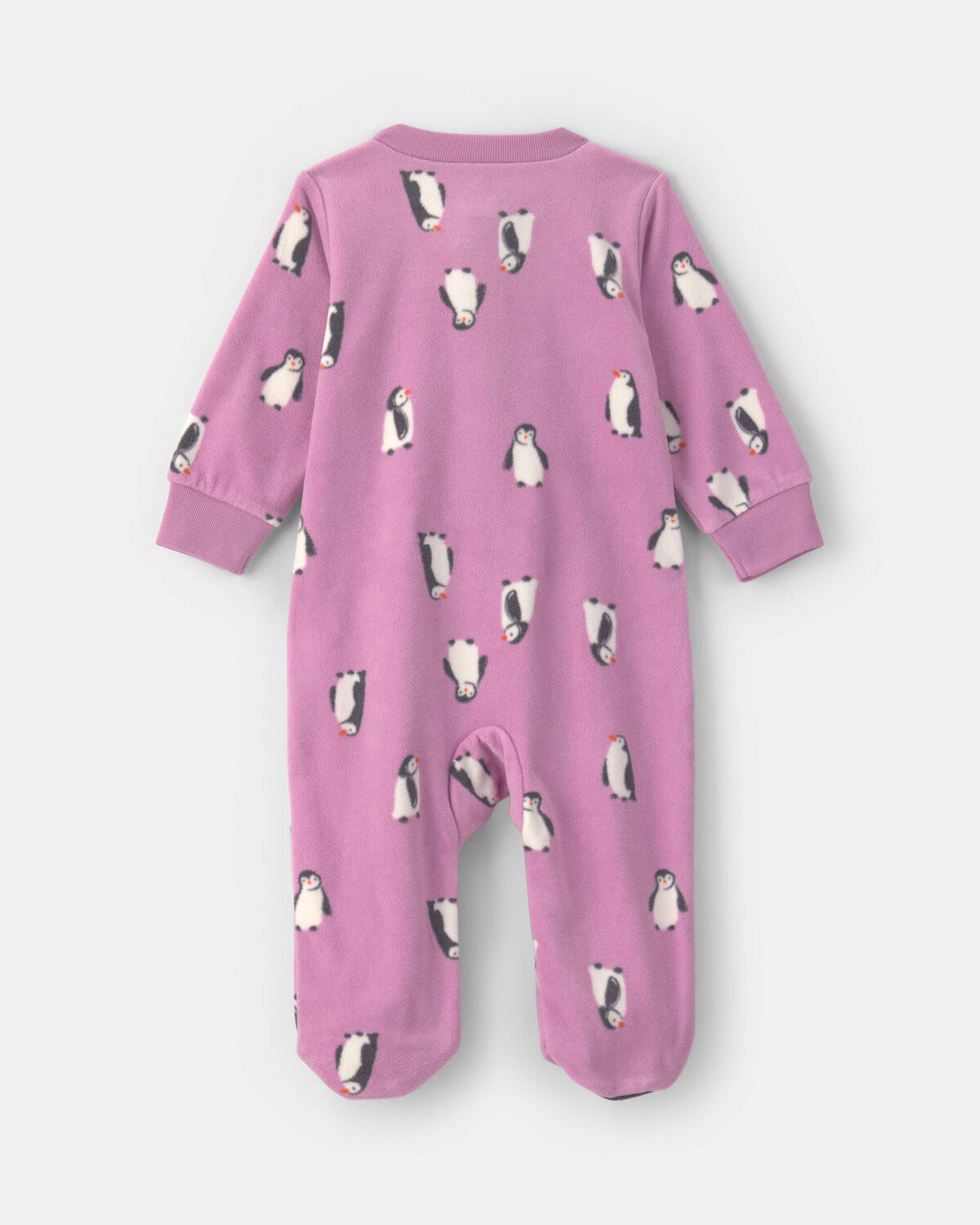 Baby Girl Penguin Fleece 2-Way Zip Sleep & Play Pajamas - Purple - Image 4