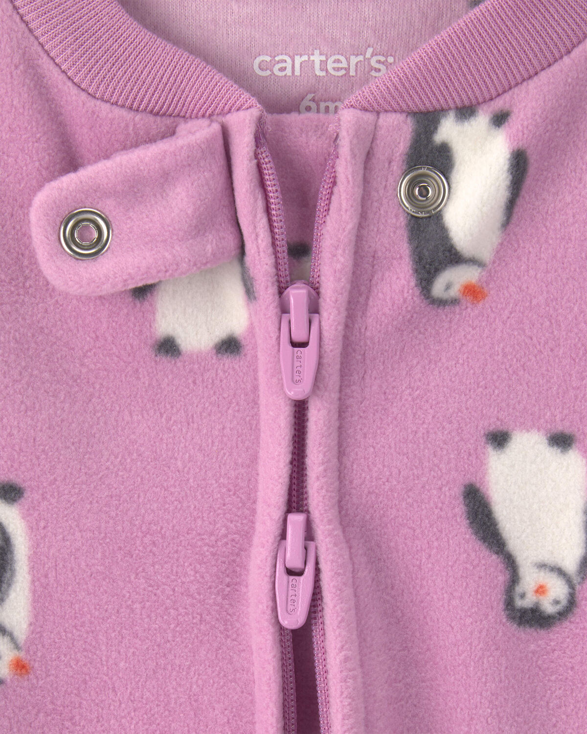 Baby Girl Penguin Fleece 2-Way Zip Sleep & Play Pajamas - Purple - Image 5