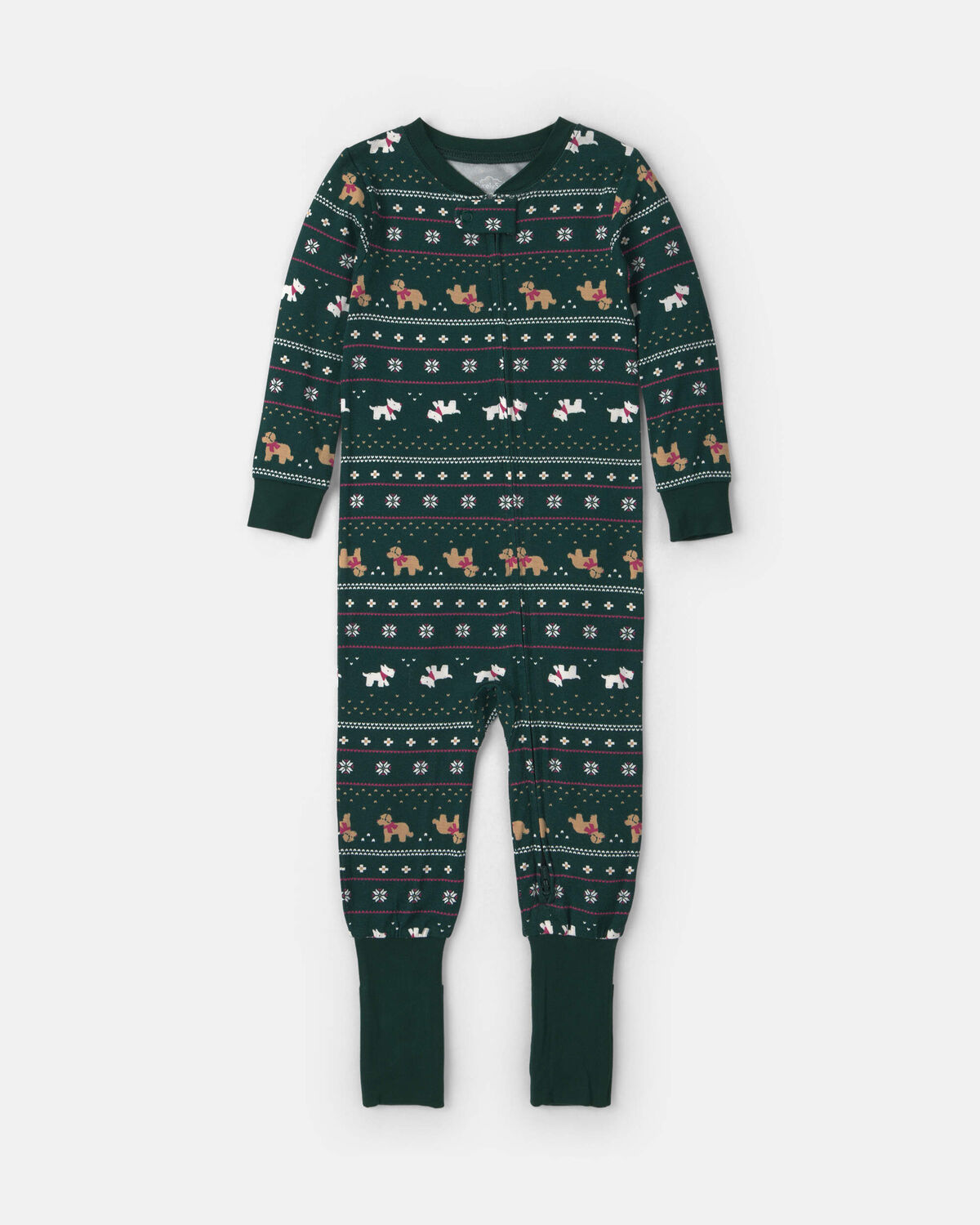 Baby 1-Piece Fair Isle Christmas PurelySoft™ Snug Fit Pajama - Green - Image 2