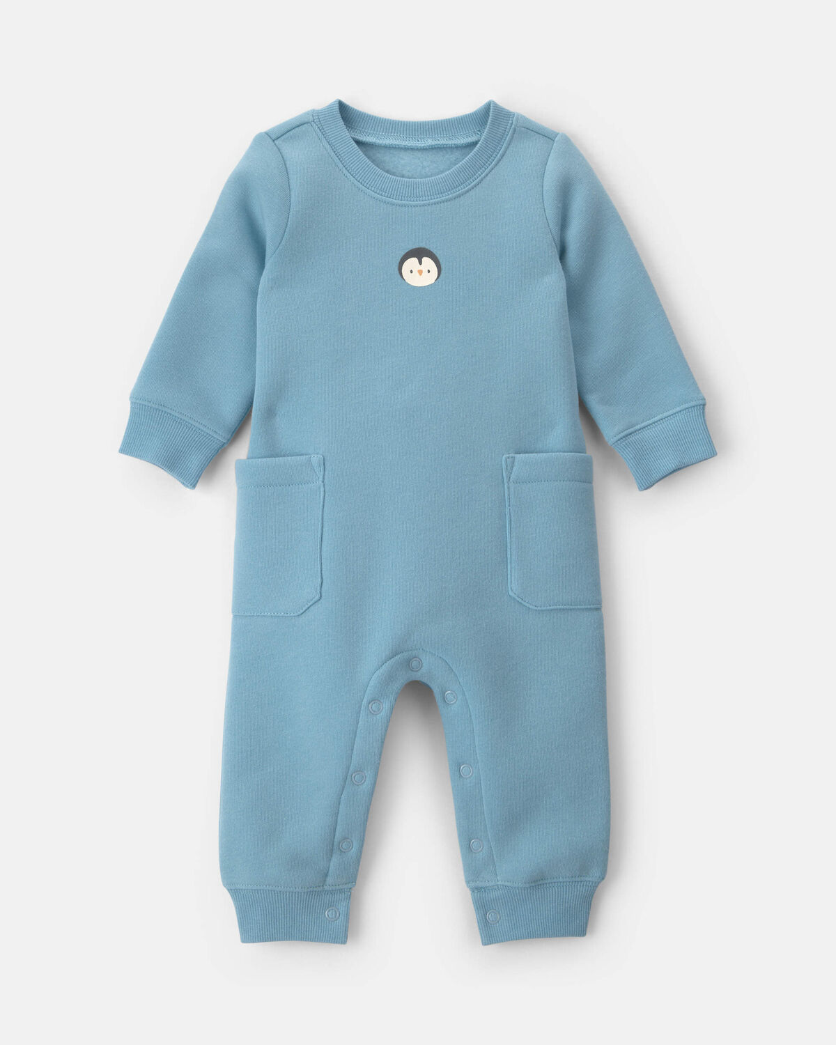 Baby Boy Penguin Fleece Long-Sleeve Jumpsuit - Blue