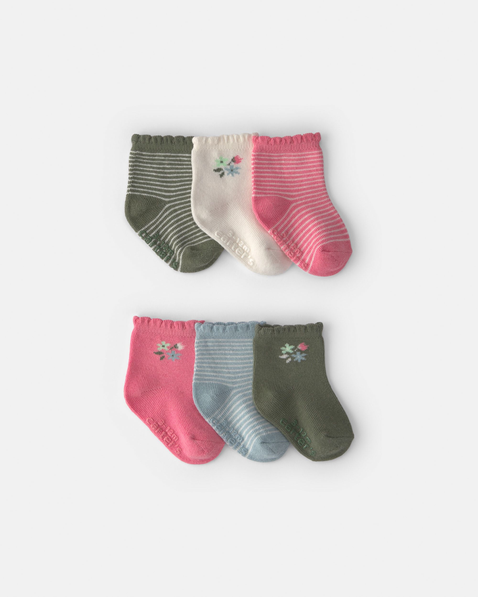 Baby Girl 6-Pack Floral Scalloped Crew Socks - Image 2