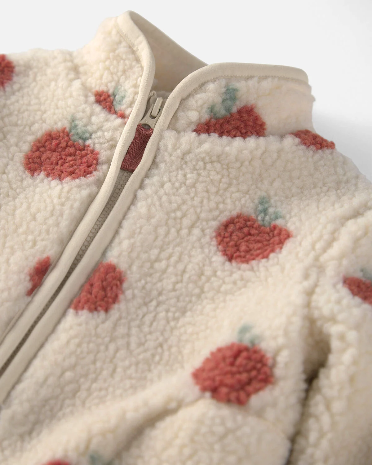 Baby Girl Recycled Teddy Fleece Jacket in Apples - Image 3
