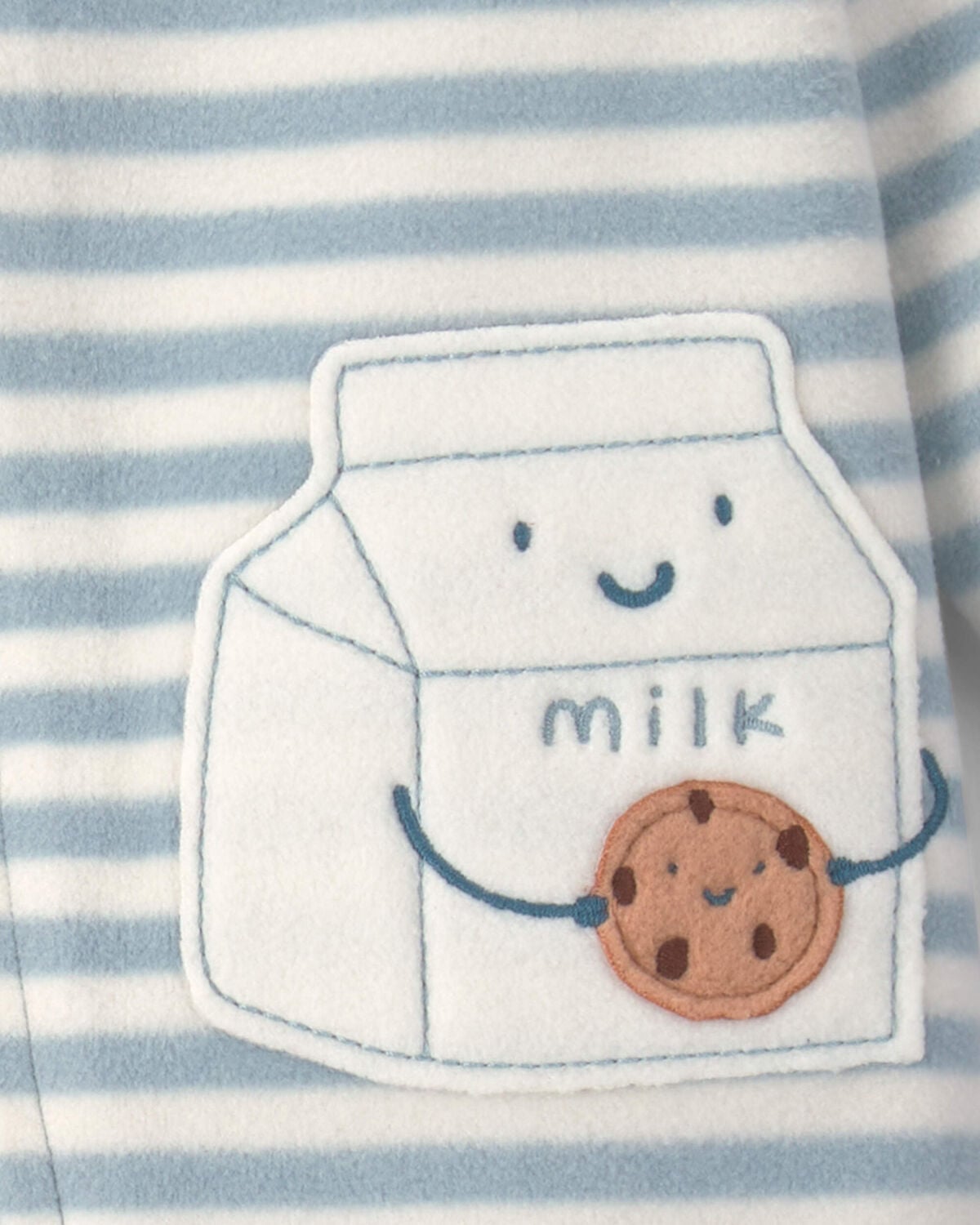 Baby Milk & Cookies Striped Fleece 2-Way Zip Sleep & Play Pajamas - Blue - Image 4