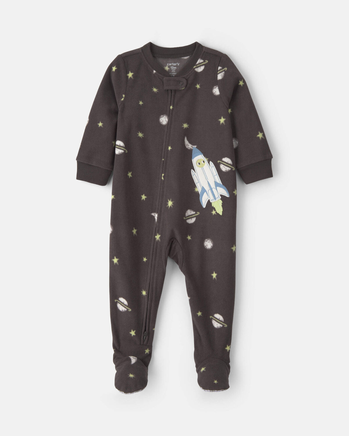 Baby Boy 1-Piece Space 2-Way Zip Fleece Loose Fit Footed Pajama - Black