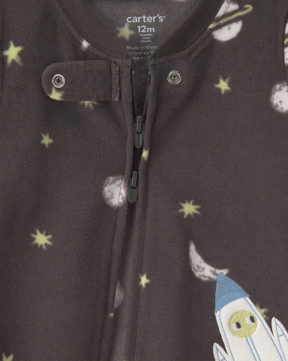 Baby Boy 1-Piece Space 2-Way Zip Fleece Loose Fit Footed Pajama - Black - Image 3