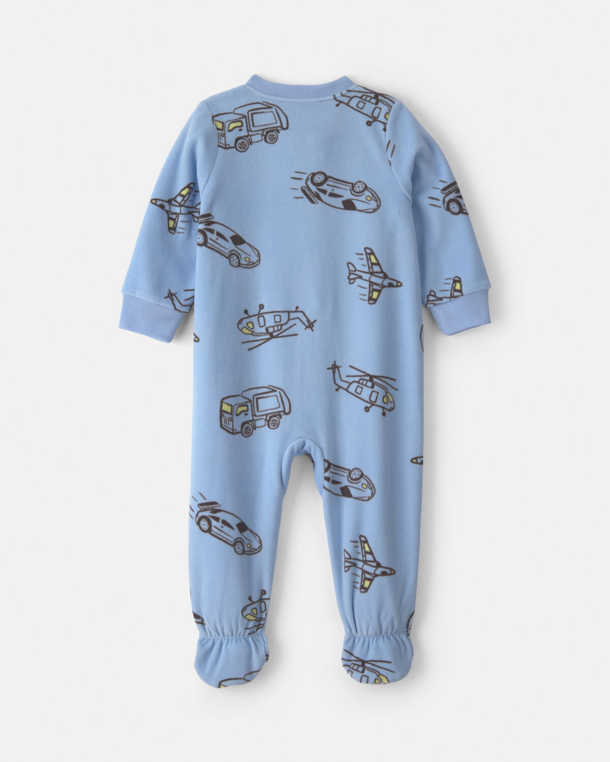 Baby Boy 1-Piece Racecar 2-Way Zip Fleece Loose Fit Footed Pajama - Blue/Green - Image 2