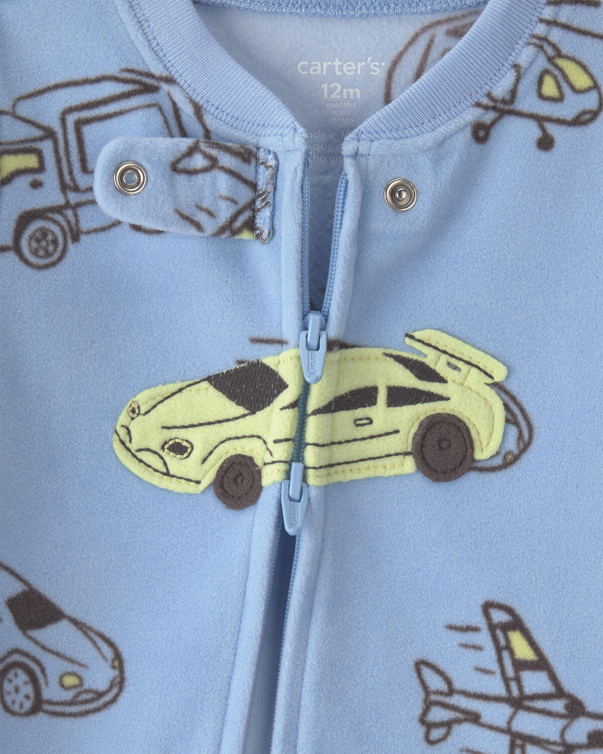 Baby Boy 1-Piece Racecar 2-Way Zip Fleece Loose Fit Footed Pajama - Blue/Green - Image 3