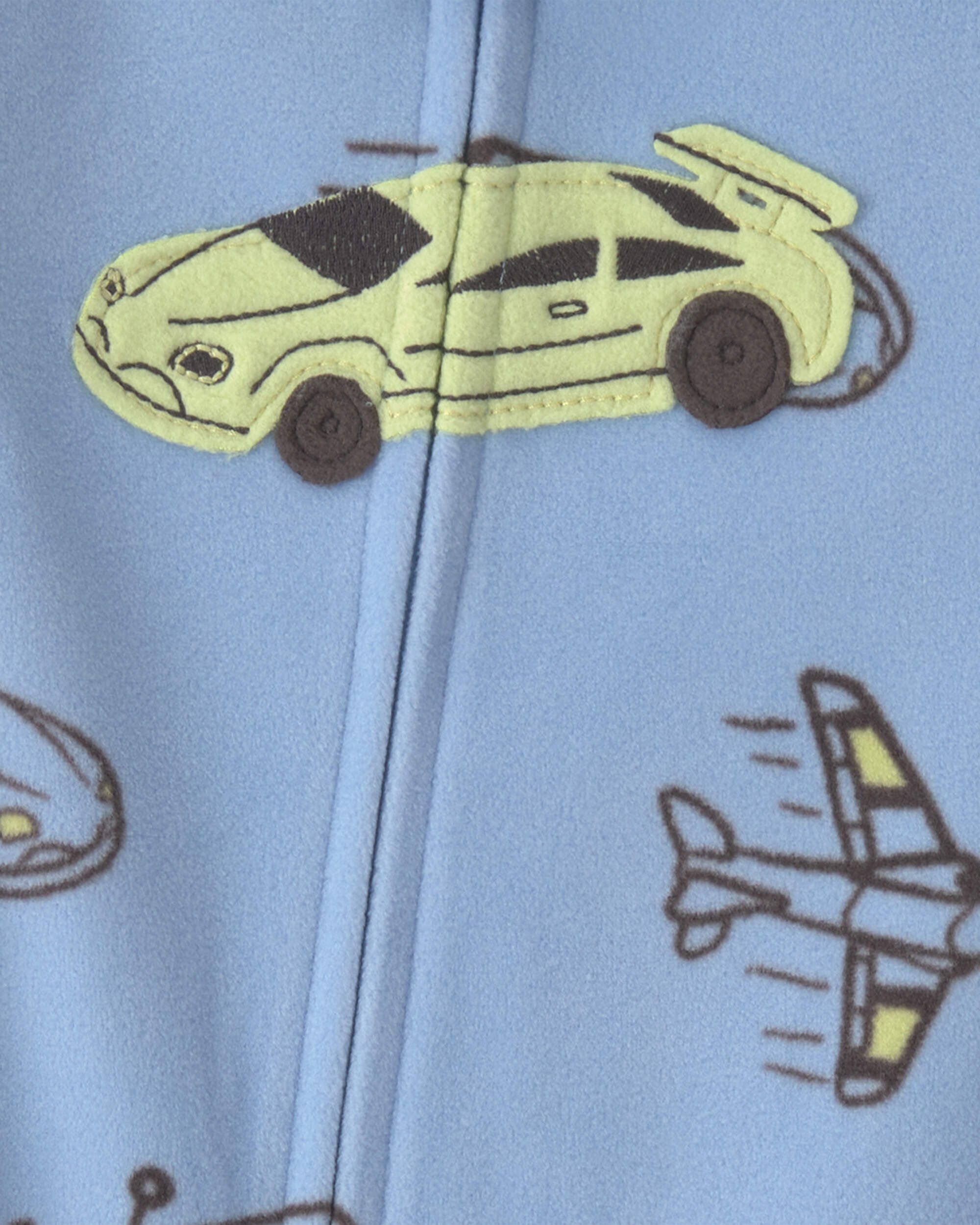 Baby Boy 1-Piece Racecar 2-Way Zip Fleece Loose Fit Footed Pajama - Blue/Green - Image 5