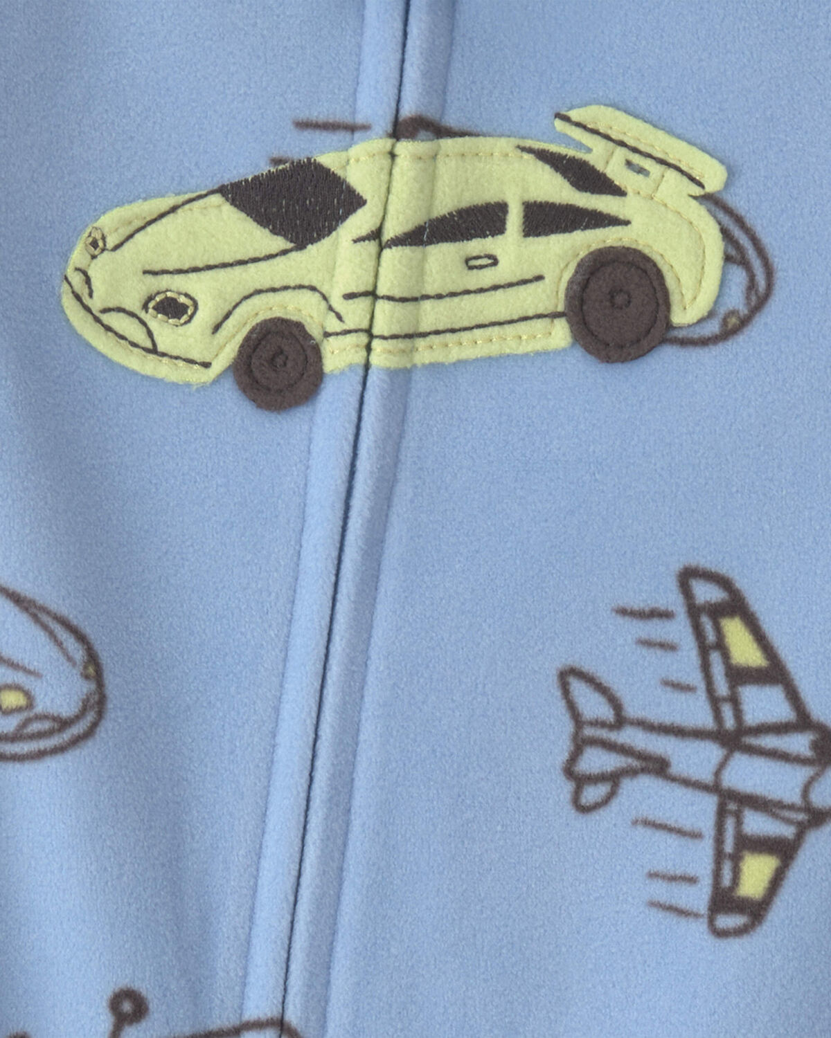 Baby Boy 1-Piece Racecar 2-Way Zip Fleece Loose Fit Footed Pajama - Blue/Green - Image 4