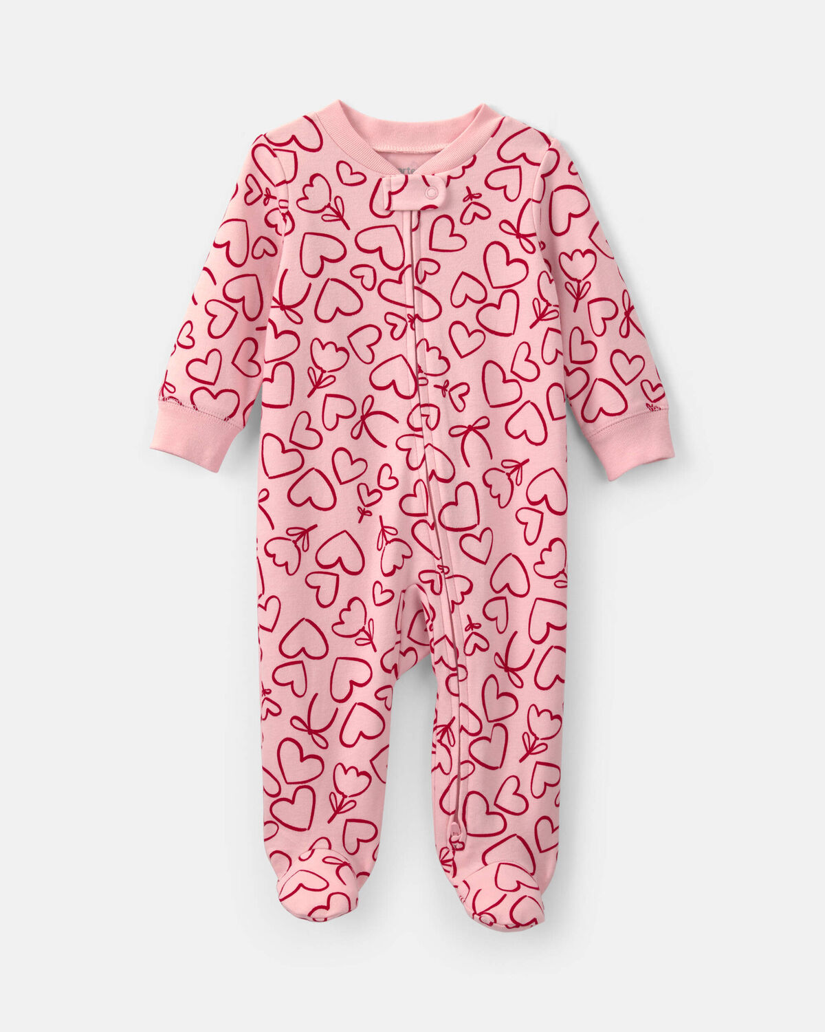 Baby Girl 2-Way Zip Valentine's Day Cotton Sleep & Play Pajamas - Pink