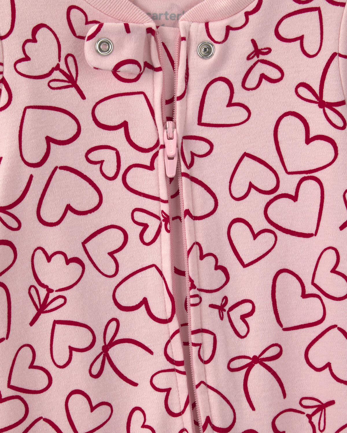 Baby Girl 2-Way Zip Valentine's Day Cotton Sleep & Play Pajamas - Pink - Image 3