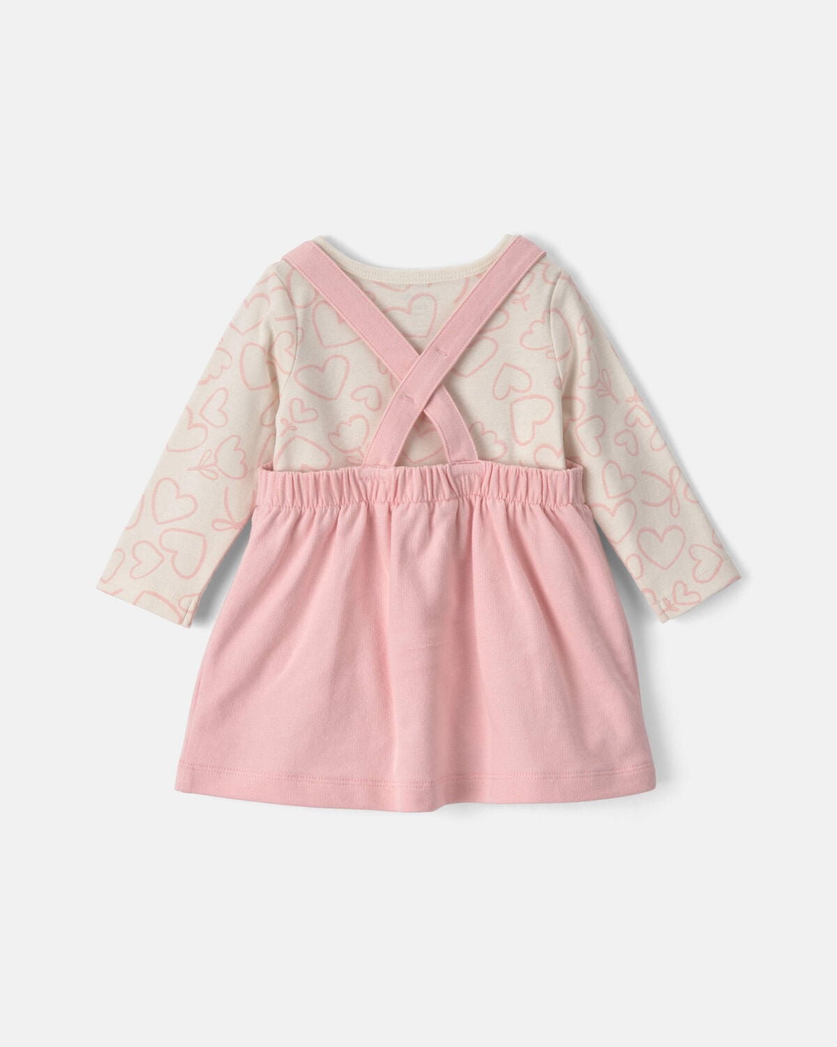 Baby Girl 3-Piece Heart Valentine's Day French Terry Long-Sleeve Dress Set - Pink/Cream - Image 2