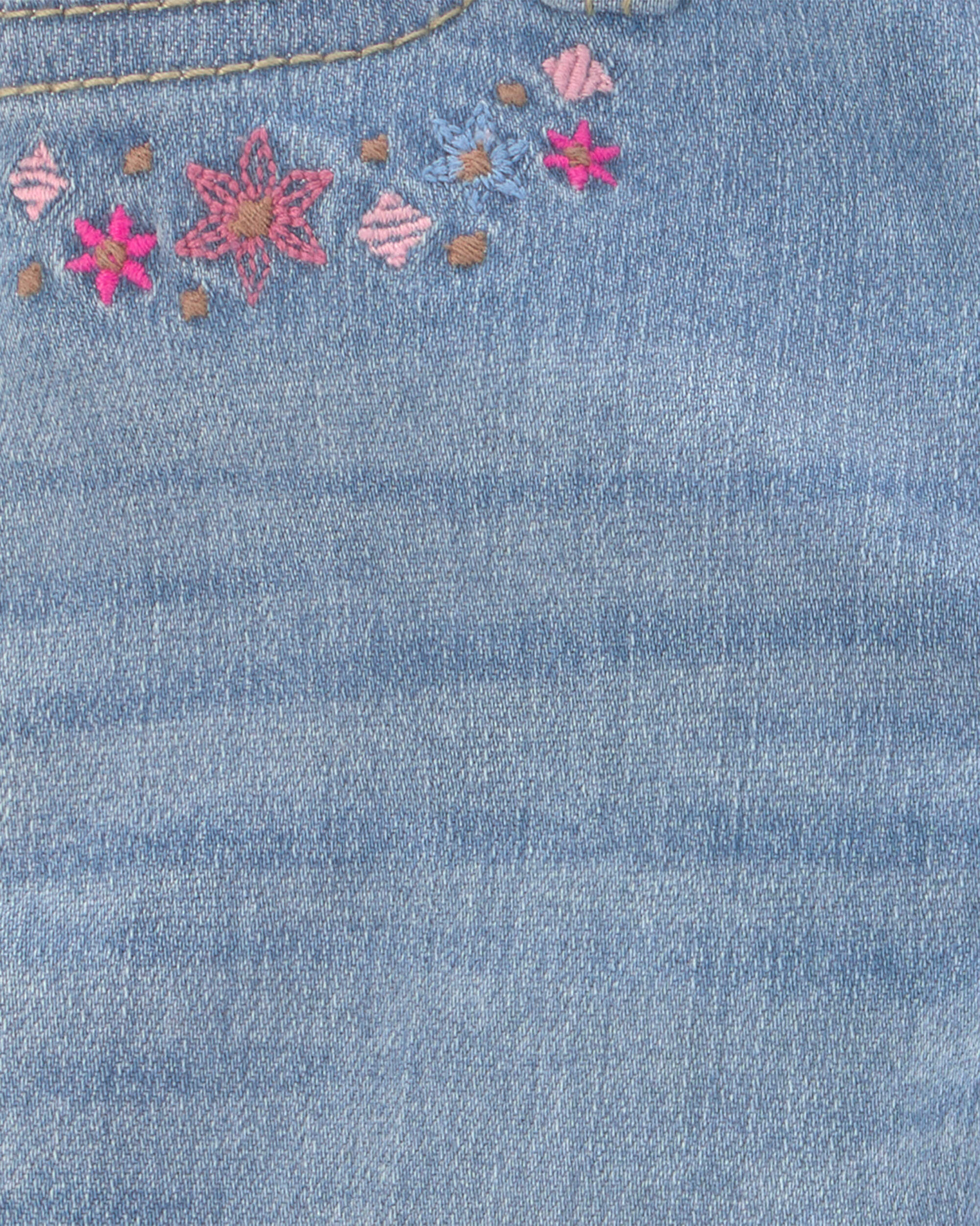 Baby Girl Floral Pull-On Cuffed Jeans - Light Wash - Image 4