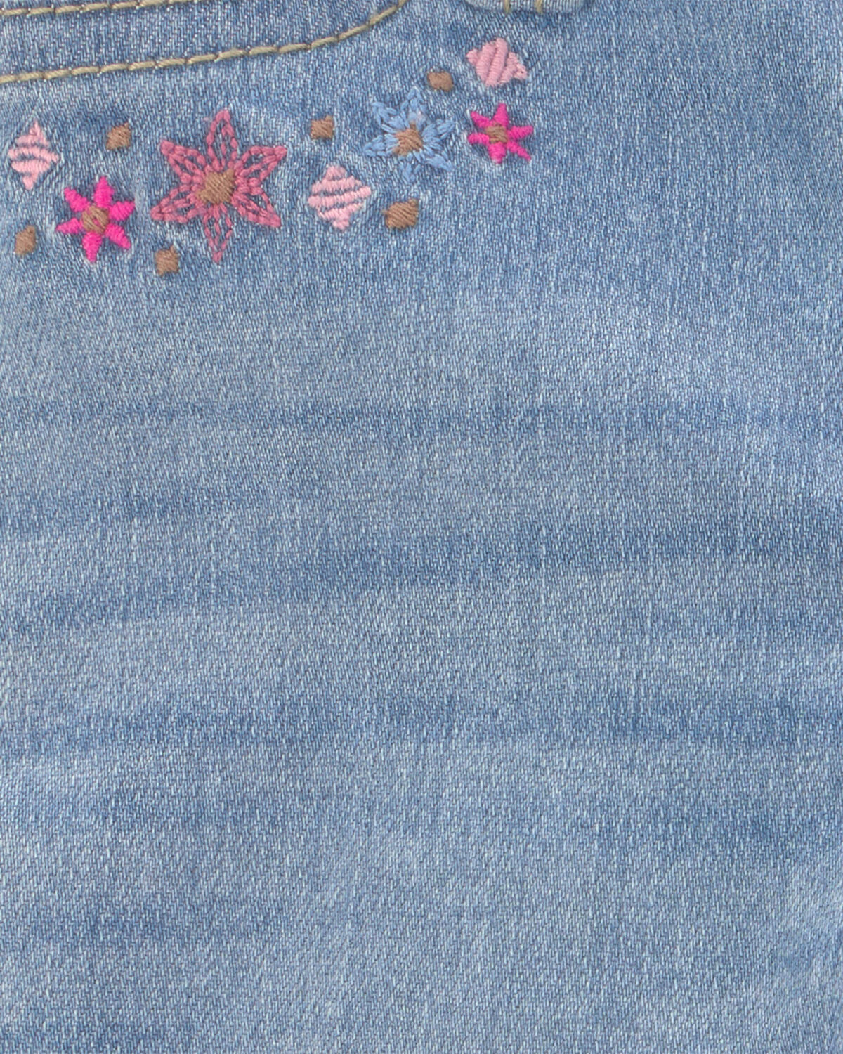 Baby Girl Floral Pull-On Cuffed Jeans - Light Wash - Image 3