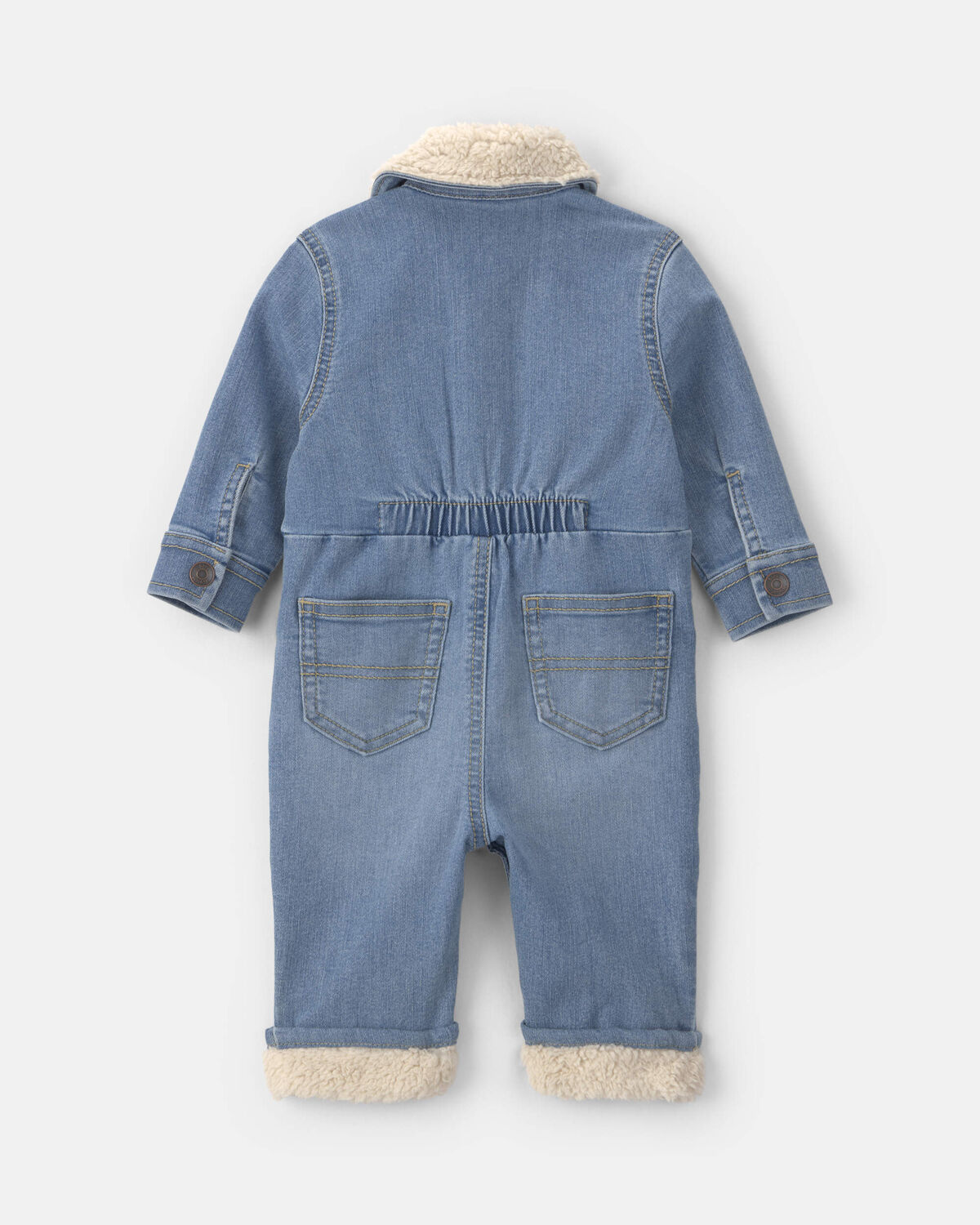 Baby Boy Long-Sleeve Denim Jumpsuit - Light Wash - Image 2