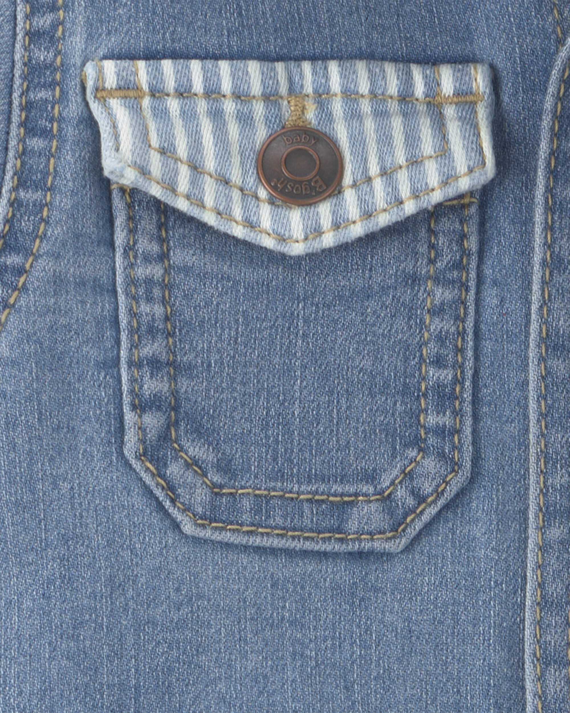 Baby Boy Long-Sleeve Denim Jumpsuit - Light Wash - Image 4