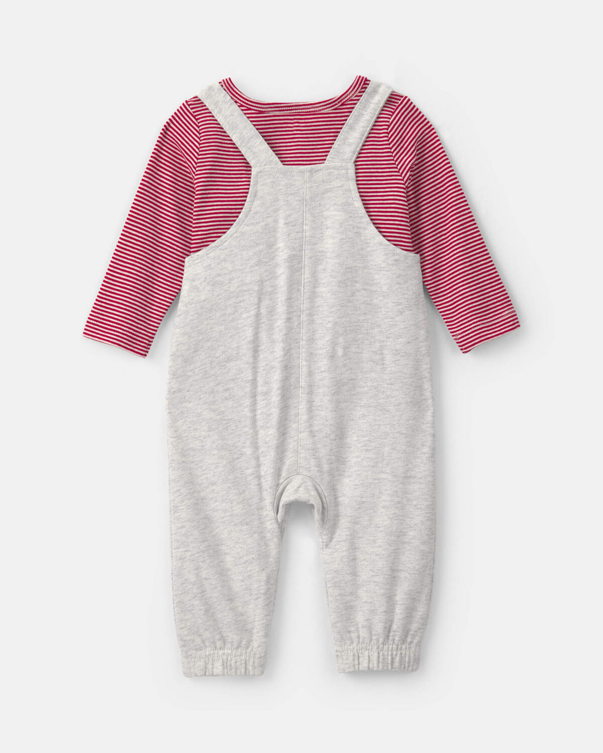 Baby Boy 2-Piece Valentine's Day French Terry Long-Sleeve Overall Set - Red/Grey - Image 2
