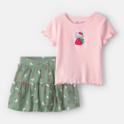 Toddler Girl 2-Piece Hello Kitty® Strawberry Top & Skort Set - Pink/Green