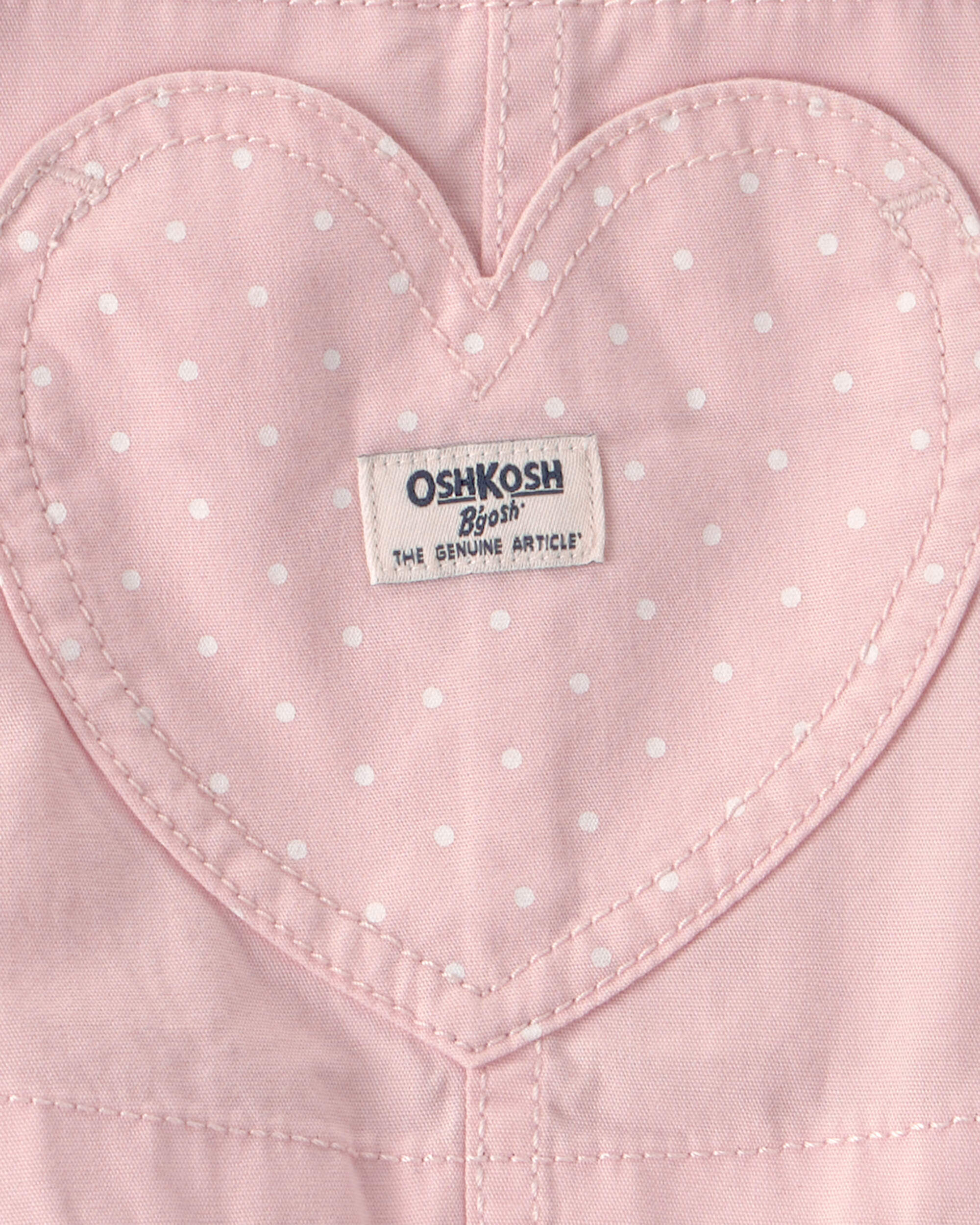 Toddler Girl Heart Pocket Canvas Shortall - Pink - Image 4