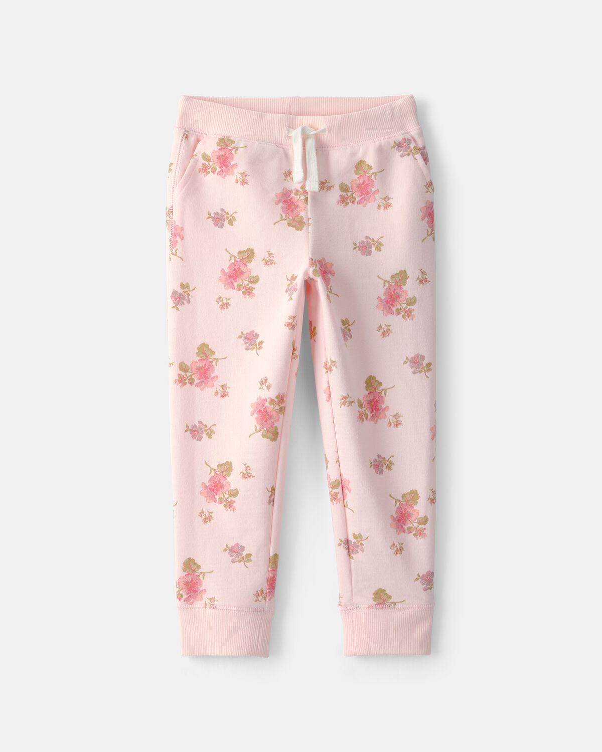 Toddler Girl Floral Drawstring Knit Joggers - Pink