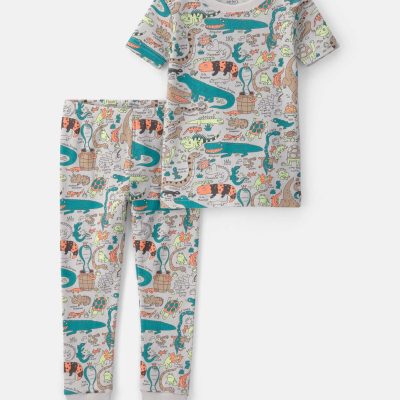 Toddler Boy Alligator 100% Cotton Snug Fit 2-Piece Pajama Set - Grey
