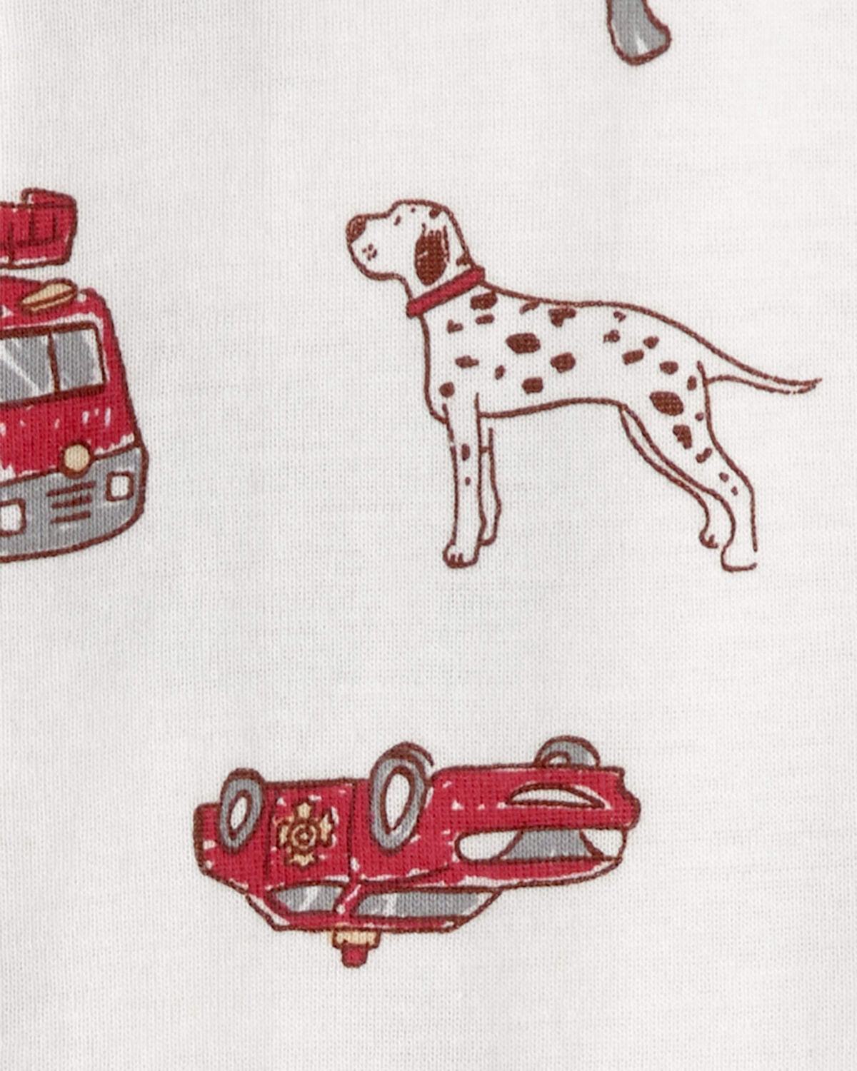 Toddler Boy Firetruck 100% Cotton Snug Fit 1-Piece Pajama - White - Image 2