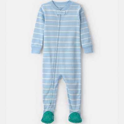 Toddler Boy Alligator Striped 100% Cotton Snug Fit 1-Piece Pajama - Blue