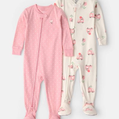 Toddler Girl 2-Pack Ice Cream Truck 100% Cotton Snug Fit 1-Piece Pajama - Pink/Ivory