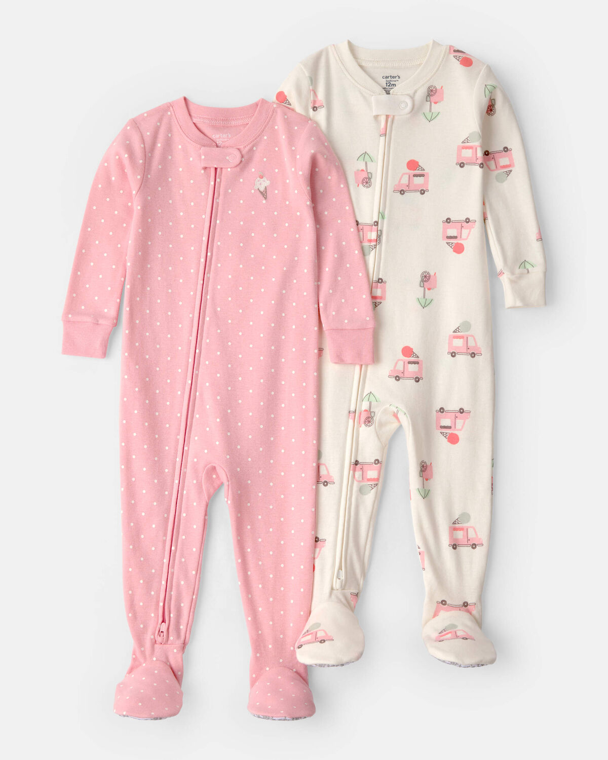 Toddler Girl 2-Pack Ice Cream Truck 100% Cotton Snug Fit 1-Piece Pajama - Pink/Ivory