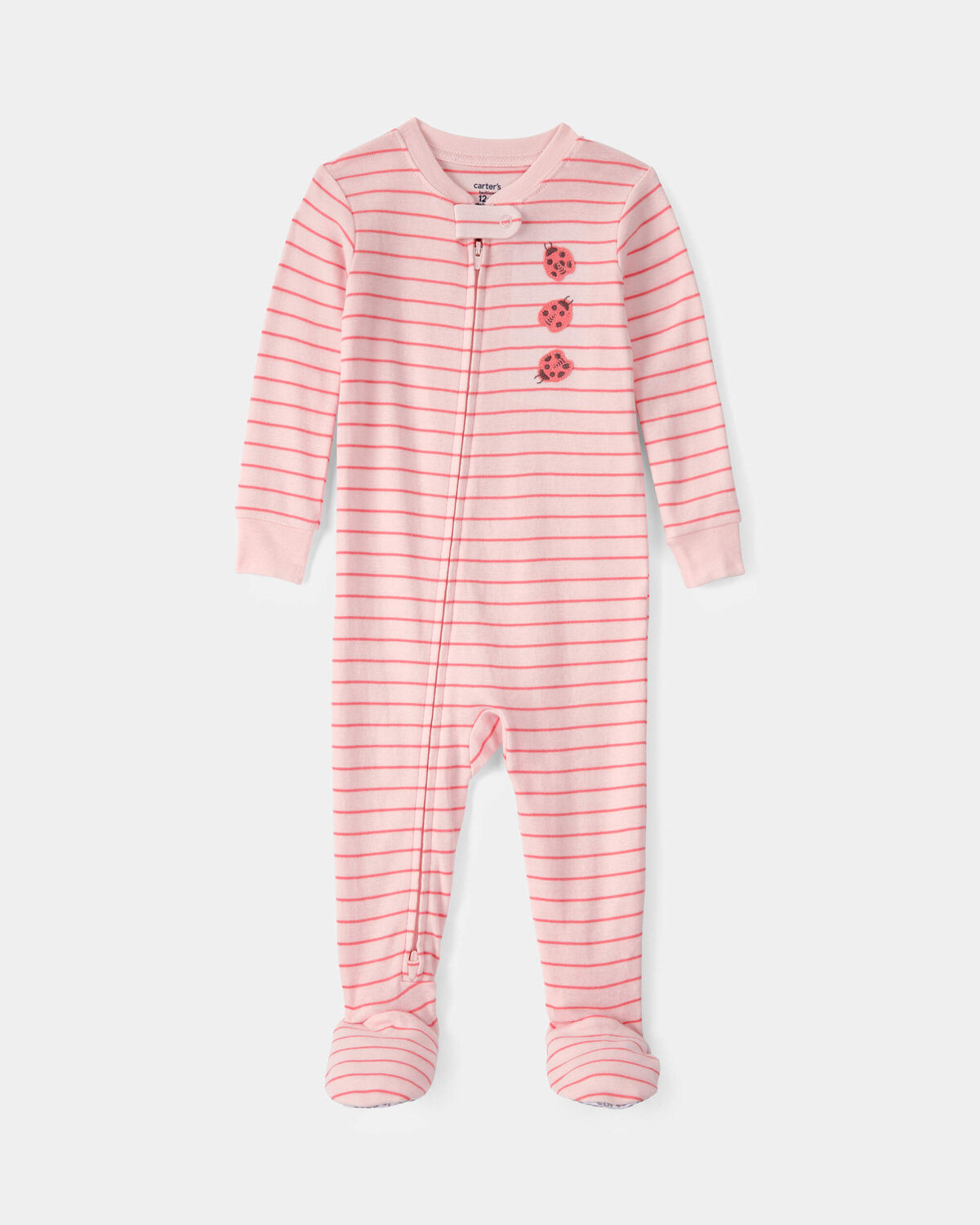 Toddler Girl Ladybug Striped 100% Cotton Snug Fit 1-Piece Pajama - Pink