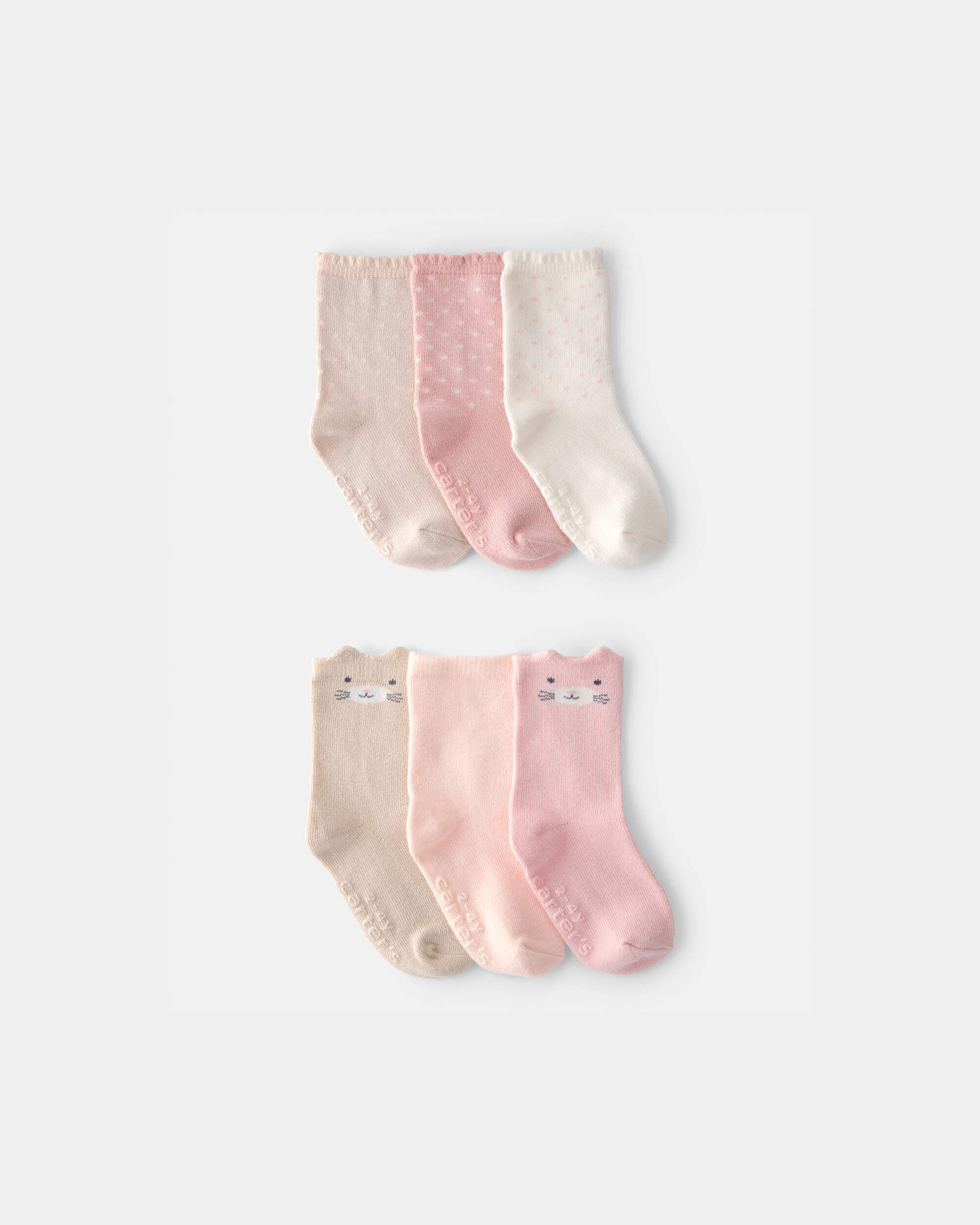 Toddler Girl 6-Pack Cat Polka Dots Crew Socks - Image 2