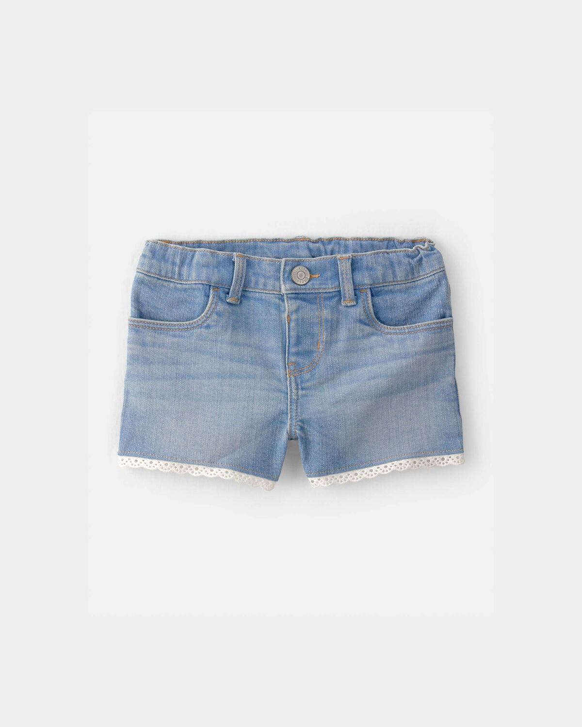 Toddler Girl Eyelet Trim Denim Shorts - Light Wash