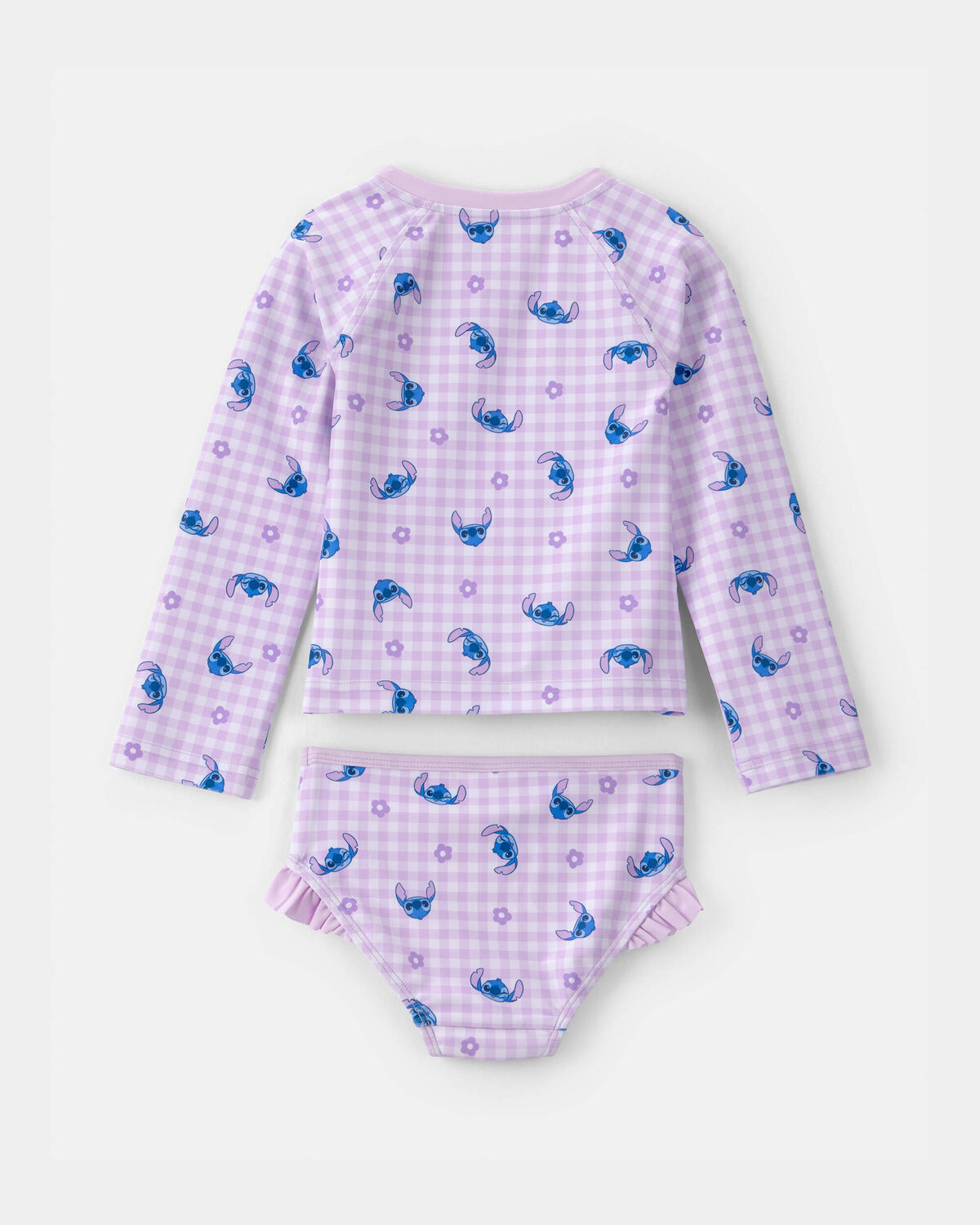 Toddler Girl 2-Piece Disney© Lilo & Stitch Gingham Long-Sleeve Rashguard Swimsuit Set - Purple - Image 2
