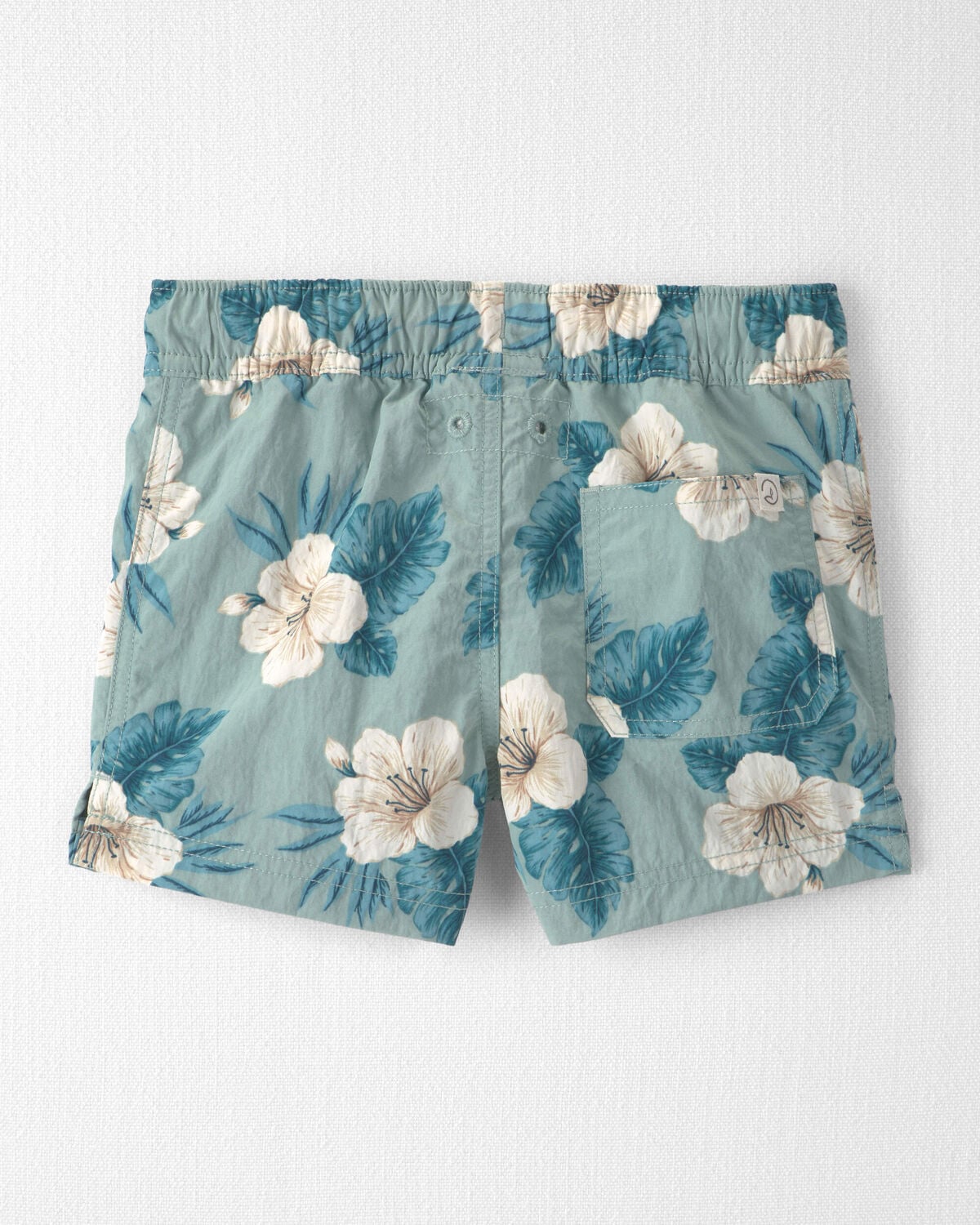 Toddler Boy Recycled Swim Trunks in in Blue Hibiscus - Image 2