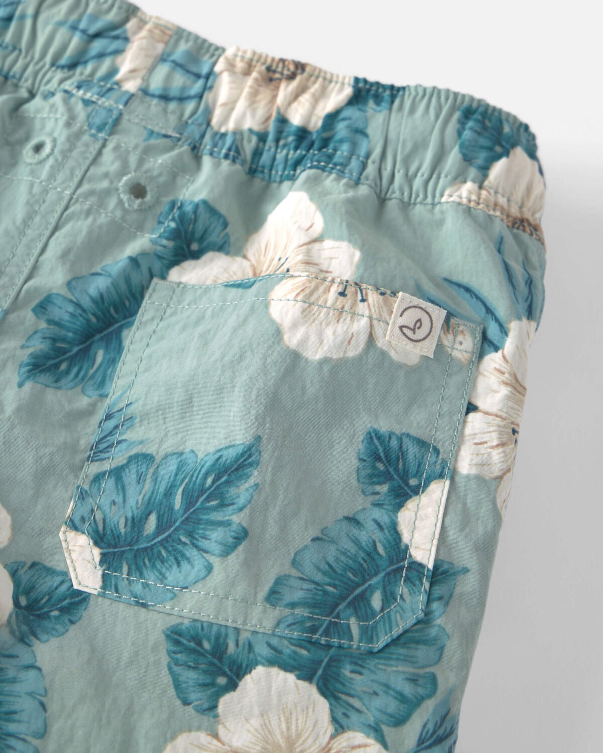 Toddler Boy Recycled Swim Trunks in in Blue Hibiscus - Image 3