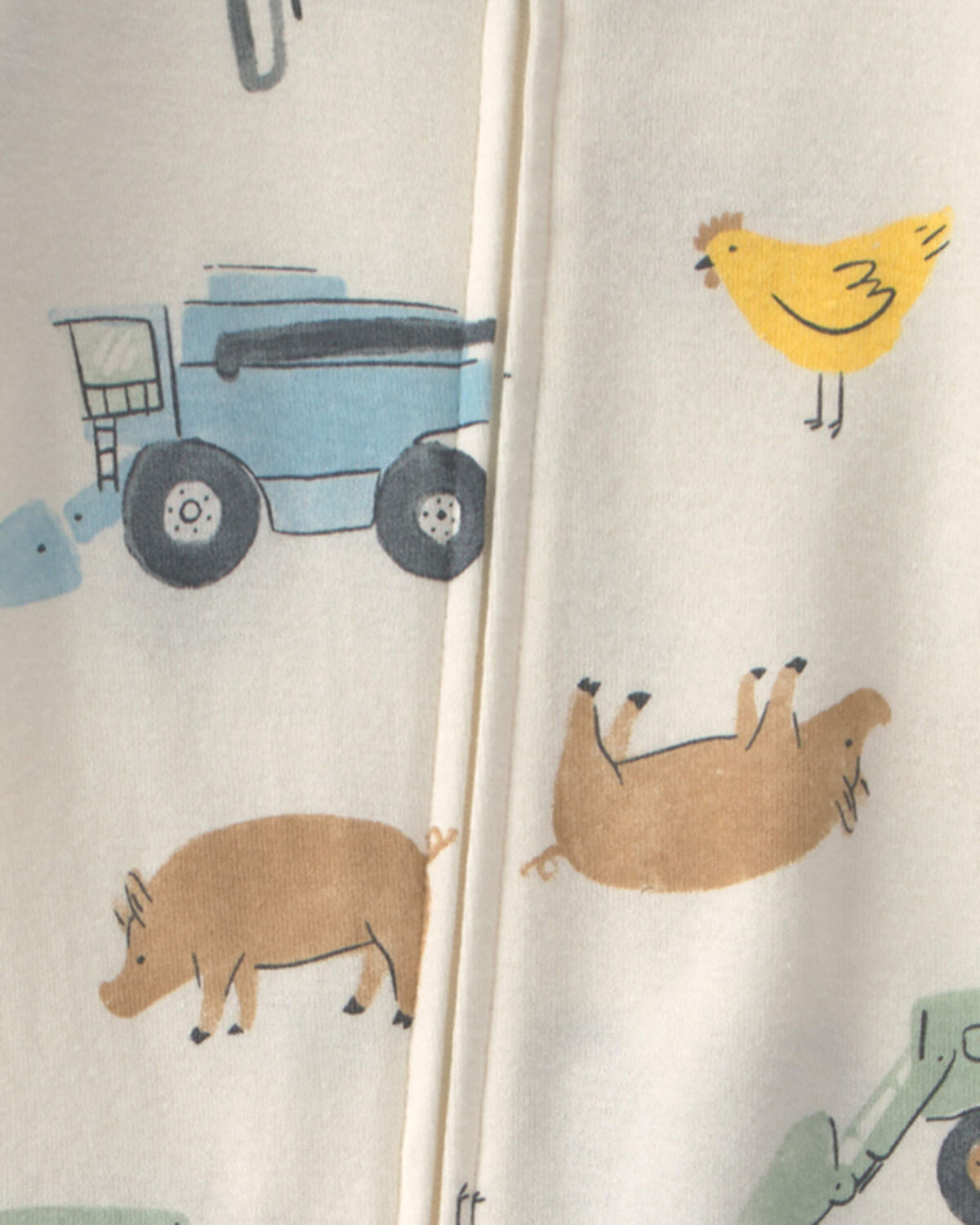 Toddler Boy Farm 100% Cotton 1-Piece Pajama - Cream - Image 2