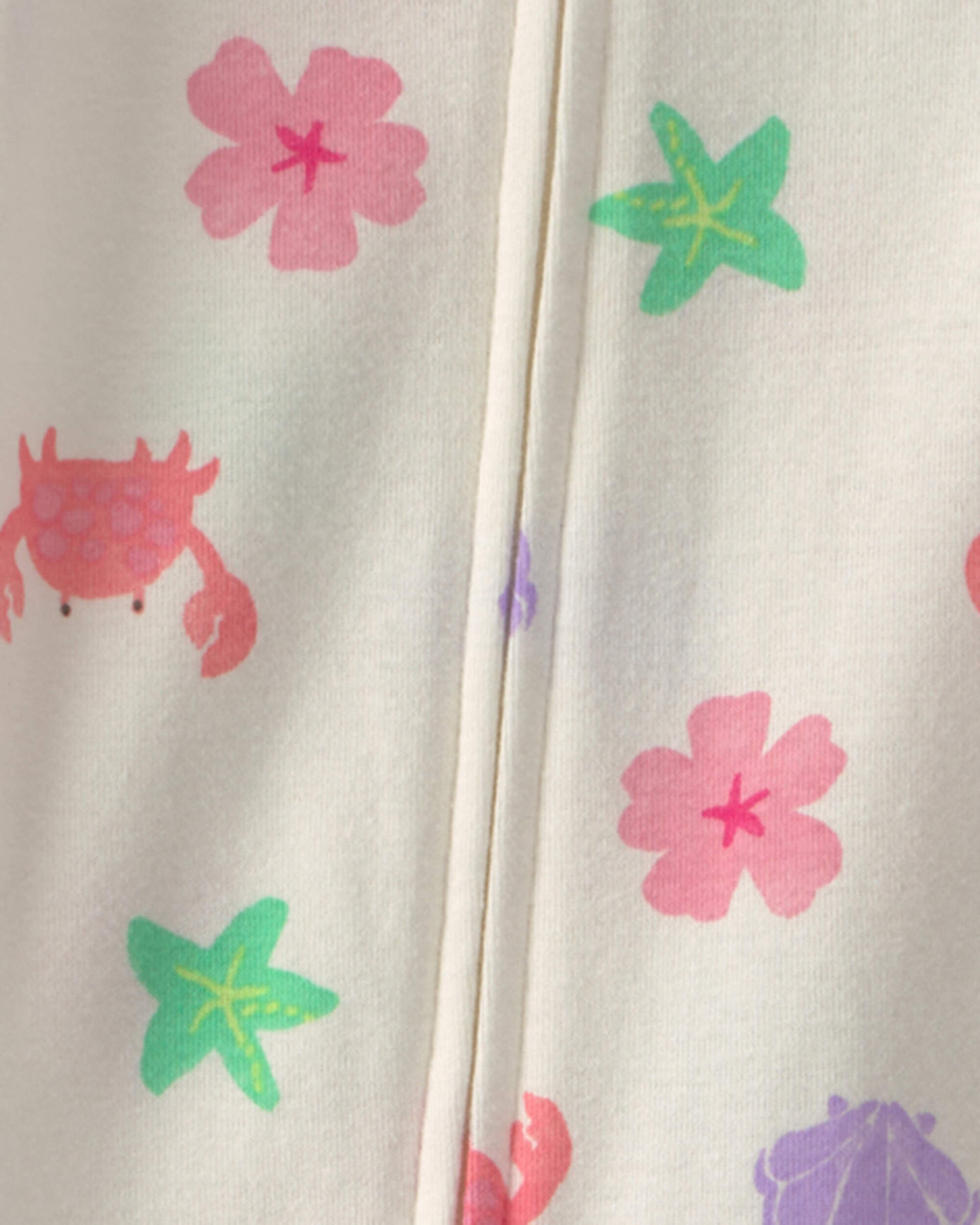 Toddler Girl Beach 100% Cotton 1-Piece Pajama - Cream - Image 3
