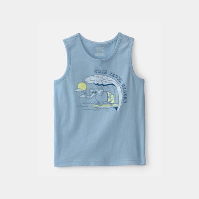 Toddler Surfing Elephant Graphic Tank - Blue