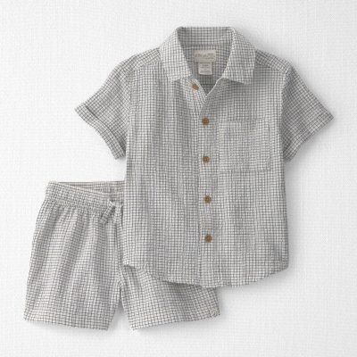 Toddler Boy 2-Piece Organic Cotton Seersucker Gauze Top & Short Set