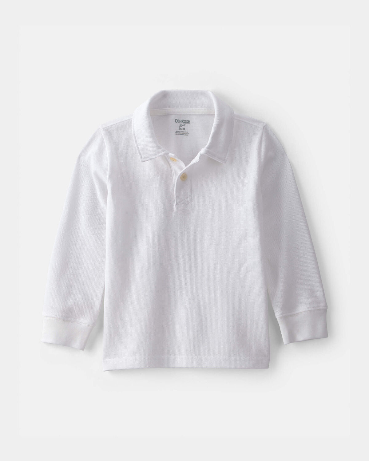 Toddler Boy Uniform Piqué Long-Sleeve Polo Shirt - White