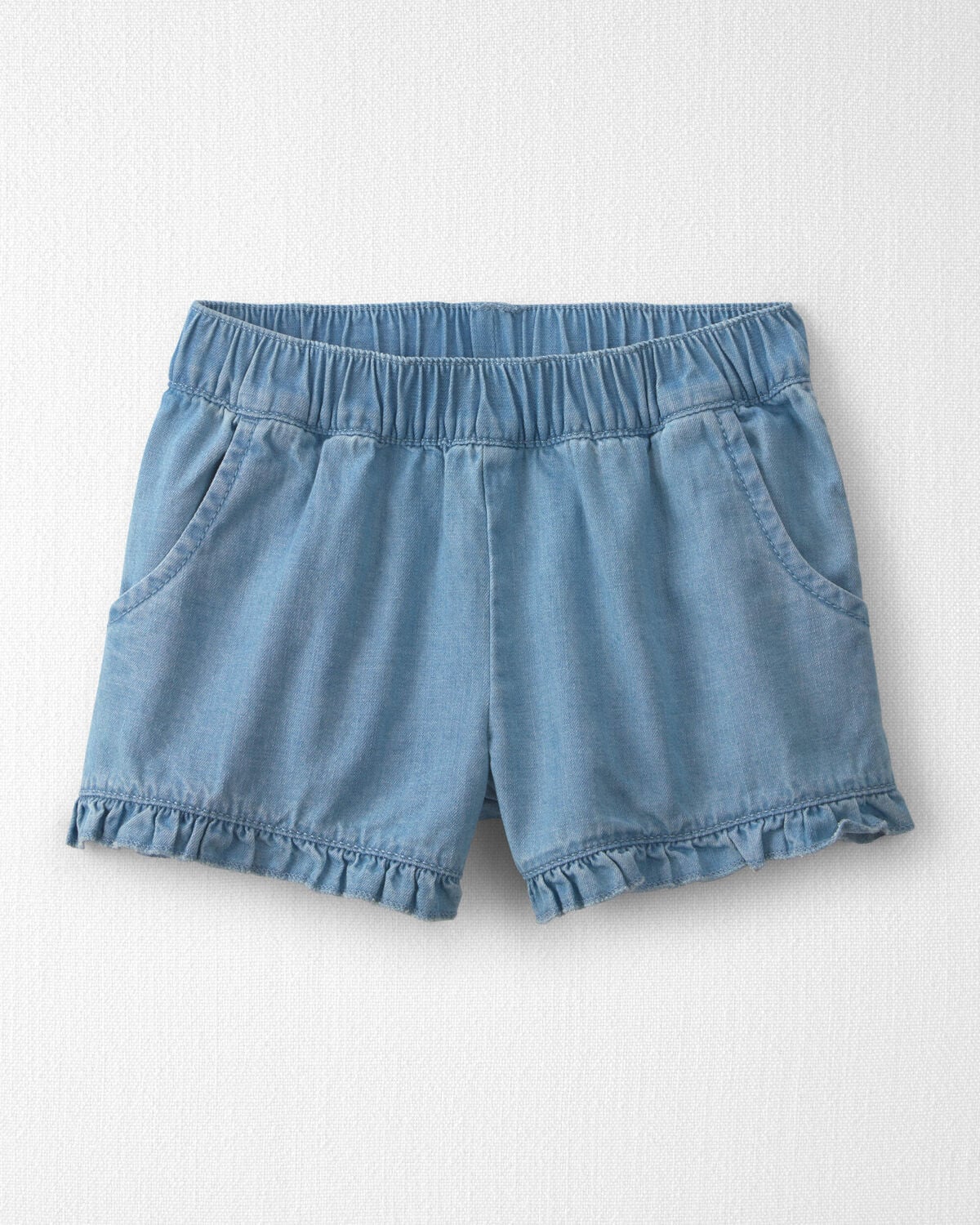 Toddler Girl 2-Piece Linen Top & Short Set Made with Organic Cotton in Blue Hibiscus - Image 2
