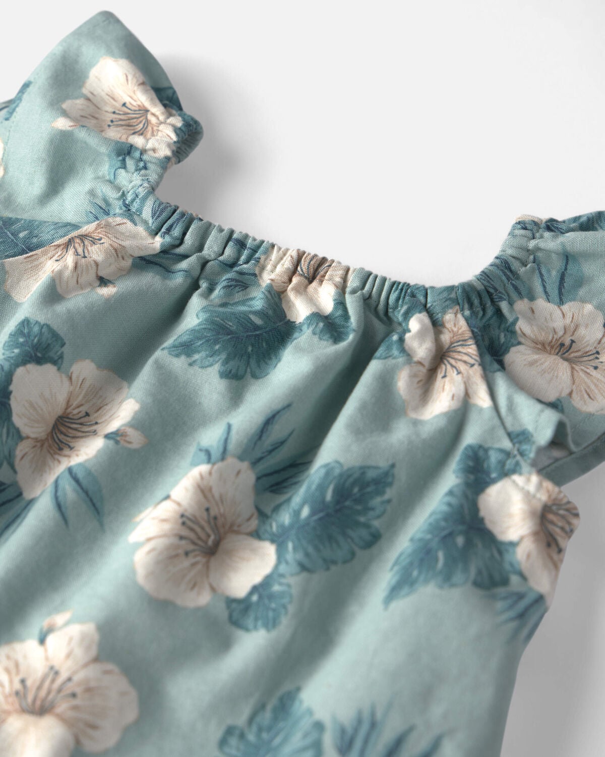 Toddler Girl 2-Piece Linen Top & Short Set Made with Organic Cotton in Blue Hibiscus - Image 3