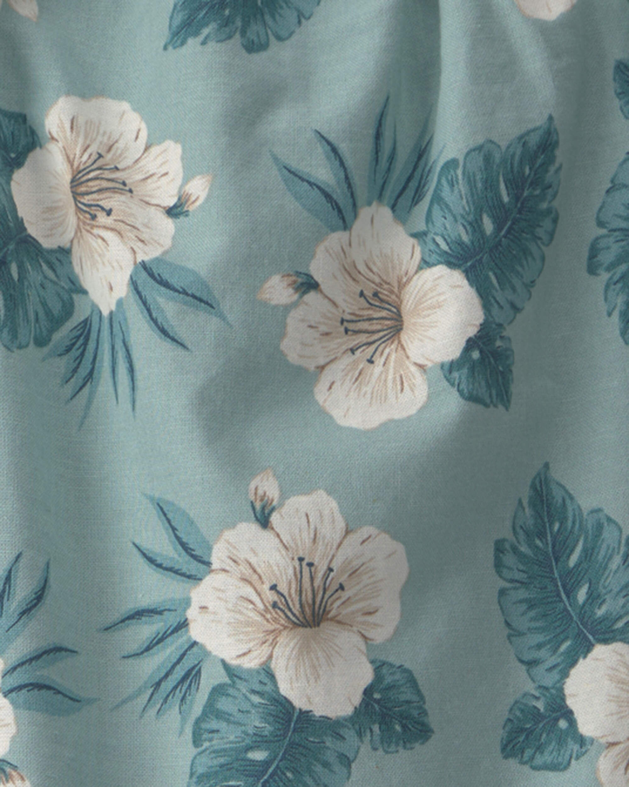 Toddler Girl 2-Piece Linen Top & Short Set Made with Organic Cotton in Blue Hibiscus - Image 5