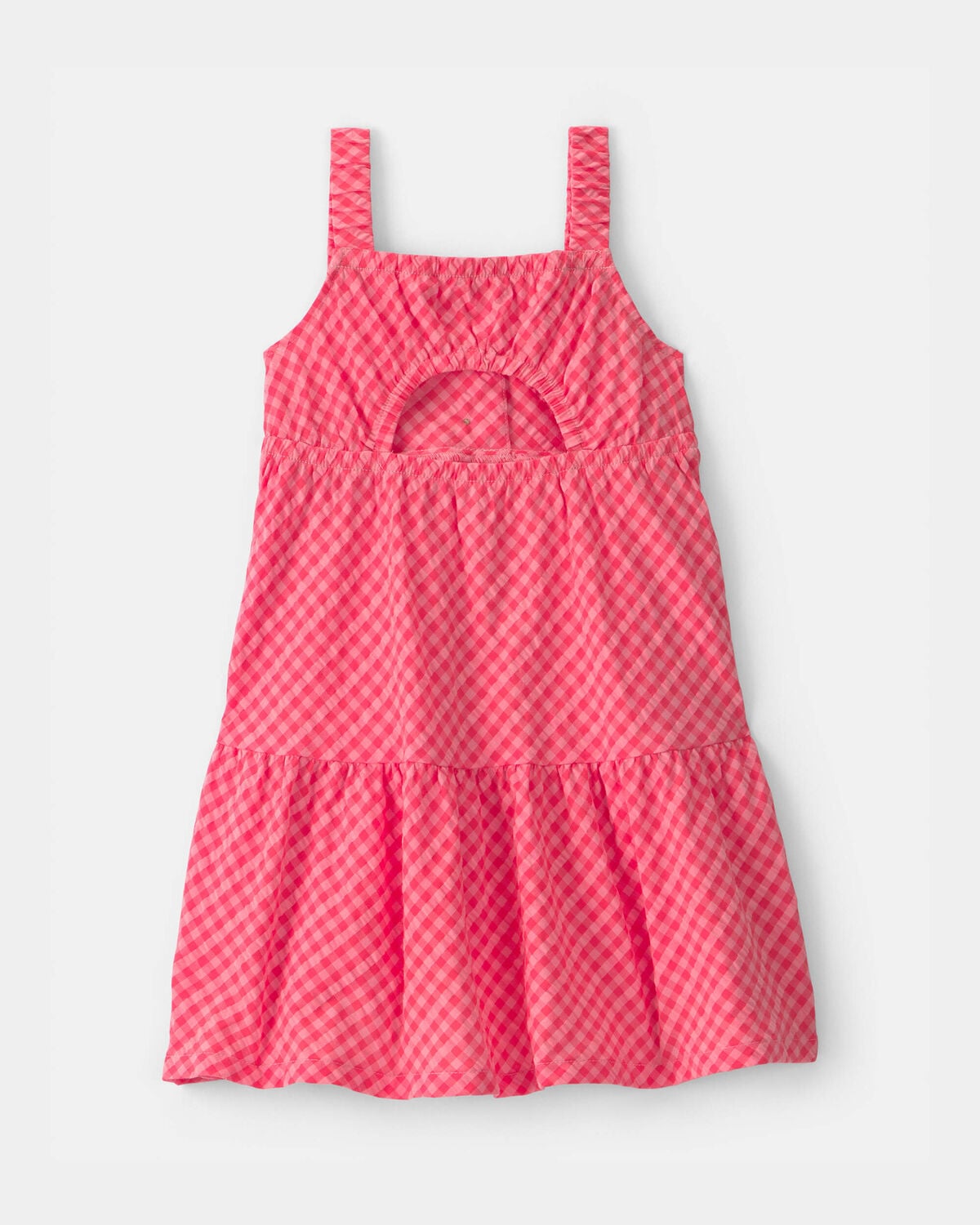 Toddler Girl Gingham Tiered Dress - Coral - Image 2